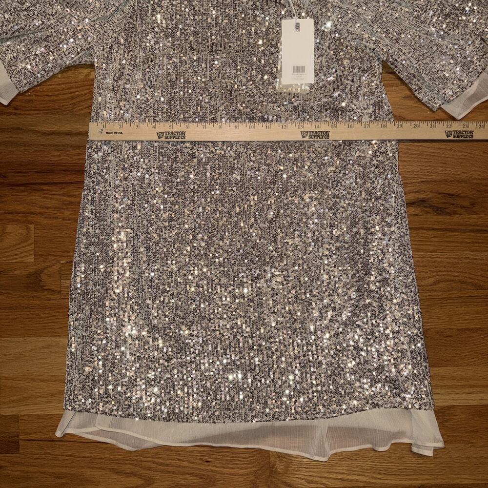 Endless Rose Sequin Shift Dress Flutter Sleeve Size XS NWT $100 Silver - Picture 5 of 10